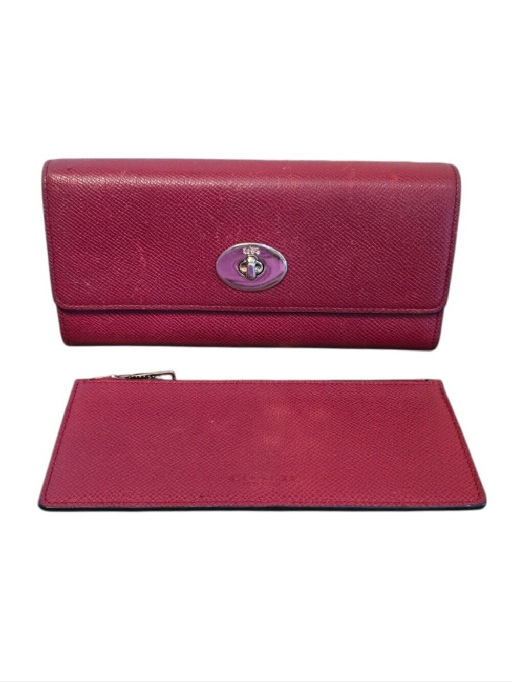 Coach Crosby Red Crossgrain Leather Turn Lock Wallet Pouch 2 Piece Set
